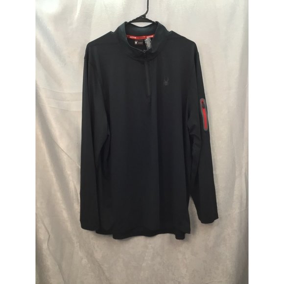 Spyder Active Men's 1/4 Zip Black/Red 2 XL Pullover Sleeve Zip Pocket - Picture 4 of 9